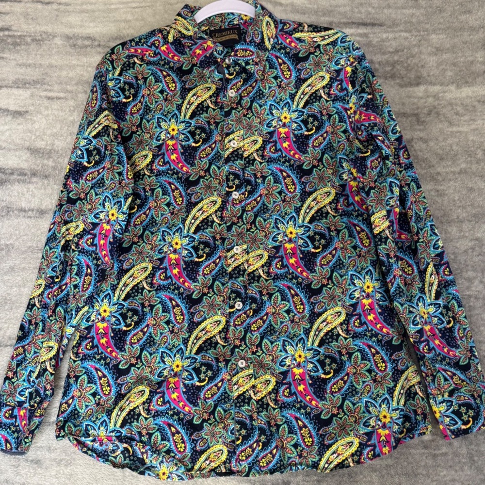 Cremieux Premium Denim Mens Large Paisley Floral Button Down Shirt Multi Color